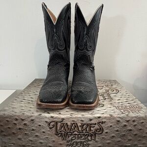 Tavares Western Boot Black Square Mexican Shoe Size 28 Equivalent to 9US Cowboy